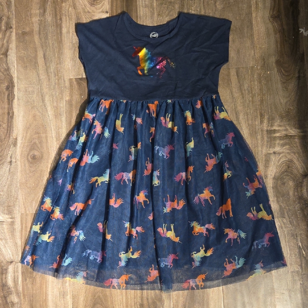 Wonder Nation Navy Dress with Colorful Unicorns